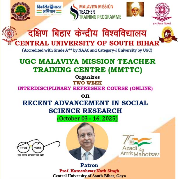 RECENT ADVANCEMENT IN SOCIAL SCIENCE RESEARCH' by MMTTC CUSB Gaya (Oct 03-16, 2025)