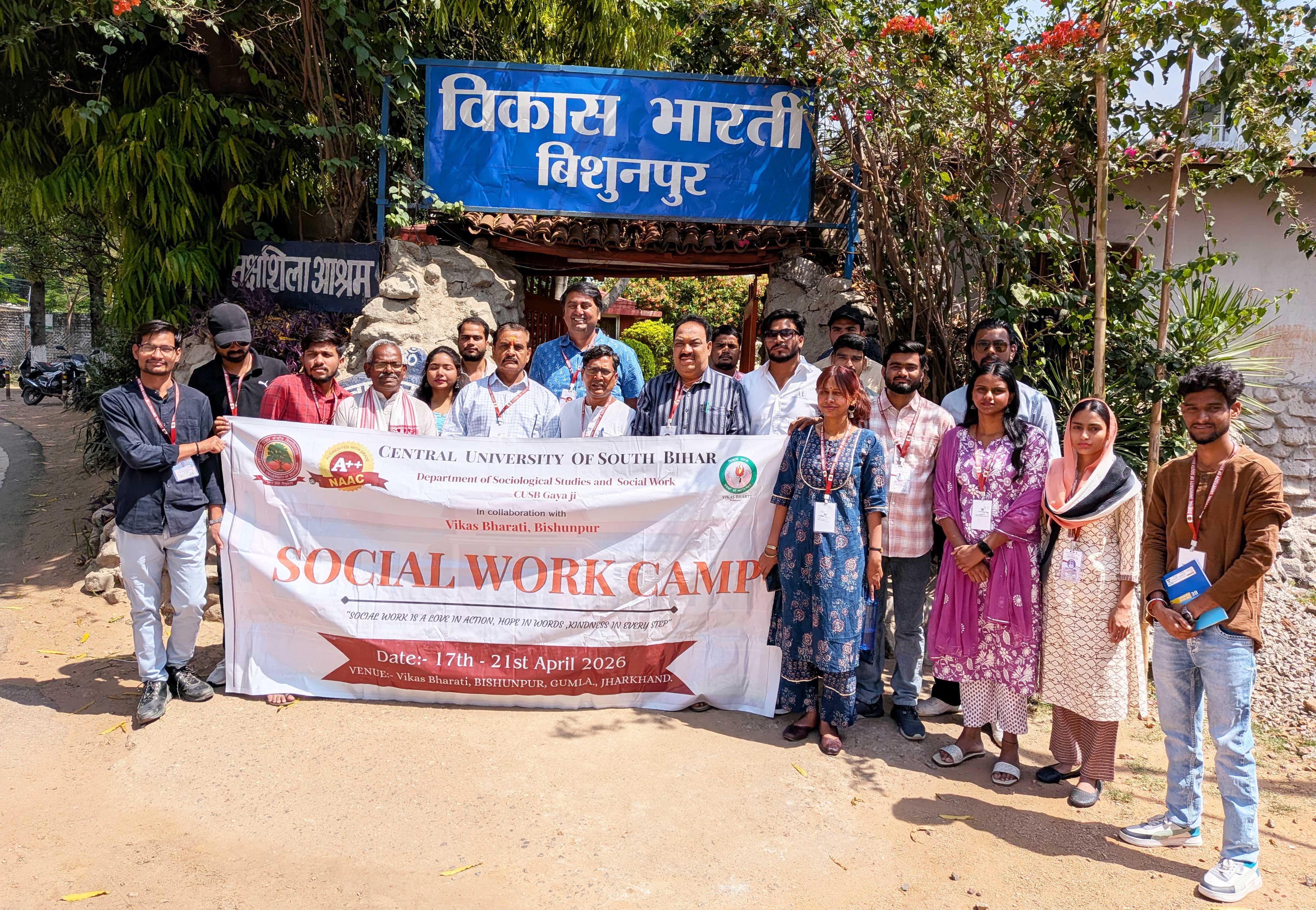 Five-Day Social Work Camp for MSW students at Vikas Bharati in Gumla, Jharkhand, April 17-21,2026