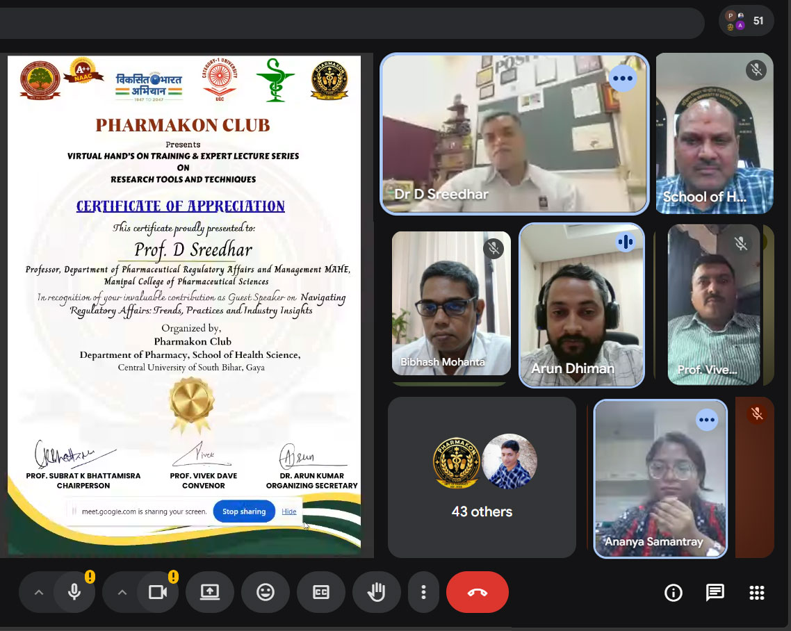 Webinar on Regulatory Affairs by Dept. of Pharmacy, May 05, 2026