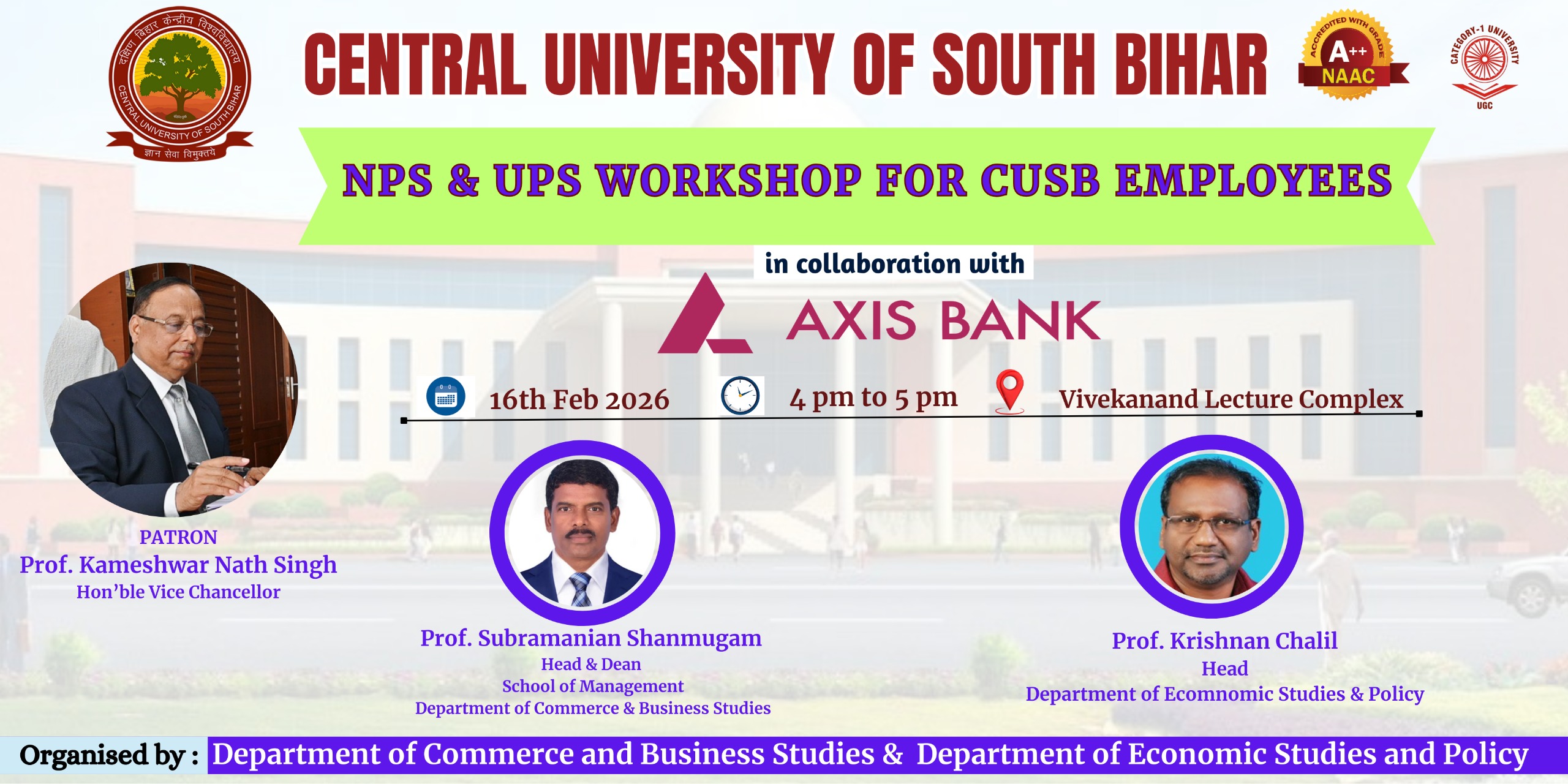 WORKSHOP ON NPS AND UPS FOR CUSB EMPLOYEES