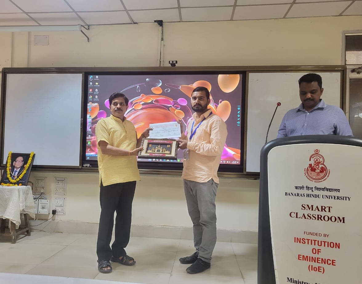  PhD Scholar Aryan Singh wins Best Presentation Award at BHU, April 24 - 25, 2025